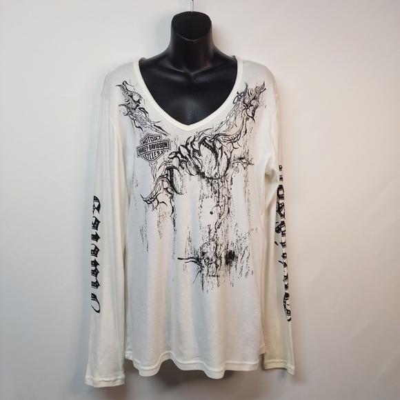 Harley-Davidson Tops - Harley-Davidson Women's White V-Neck Long Sleeve T-shirt Size XL